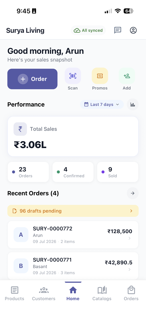 B2Bhaarat mobile app — offline order booking